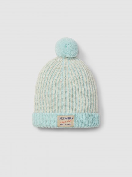 Bonnet tricot bicolore avec pompon
