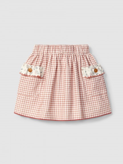 Reversible skirt vichy check and flowers