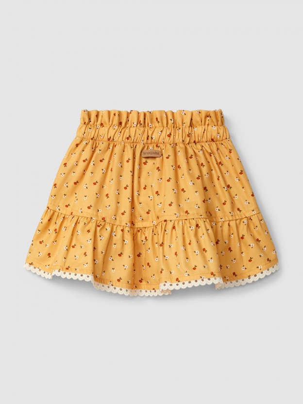 Print skirt with lace detail
