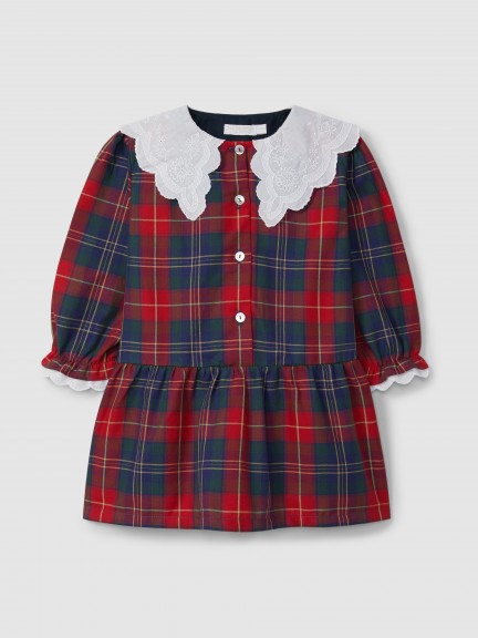 Vestido de cuadros con cuello bordado ingls