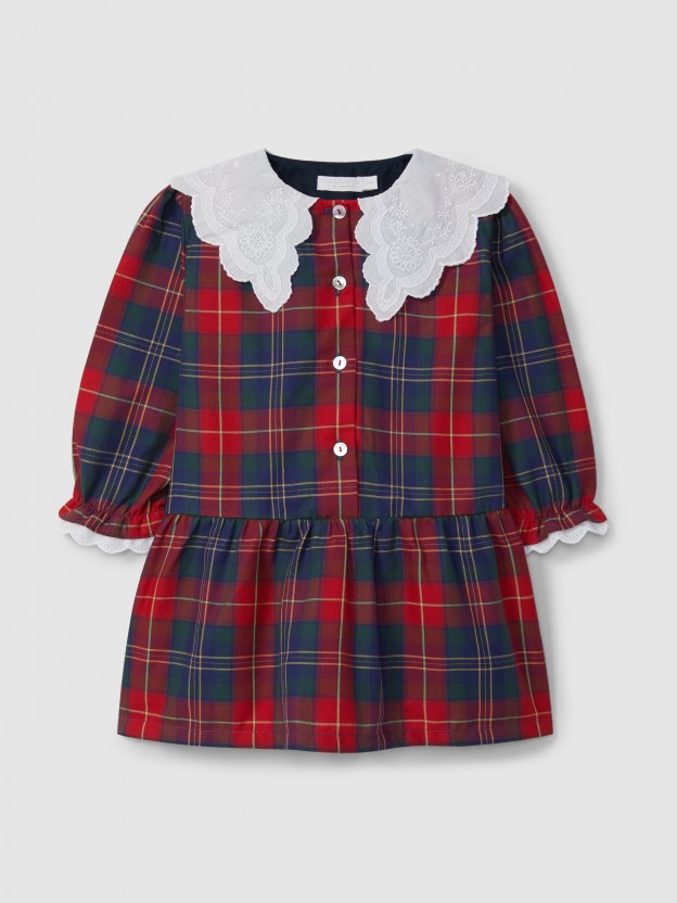Robe  carreaux  col en broderie anglaise