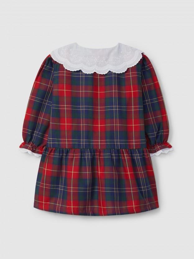 Robe  carreaux  col en broderie anglaise
