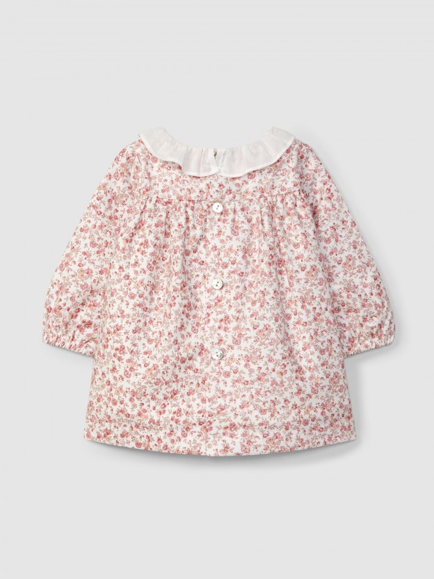 Vestido floral com smocks