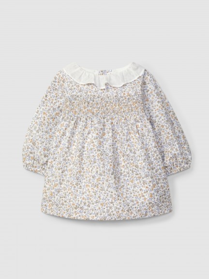 Vestido floral com smocks