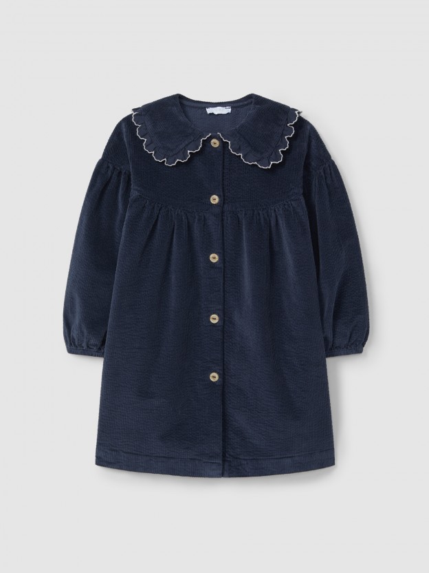 Corduroy dress with embroidered detail on the collar