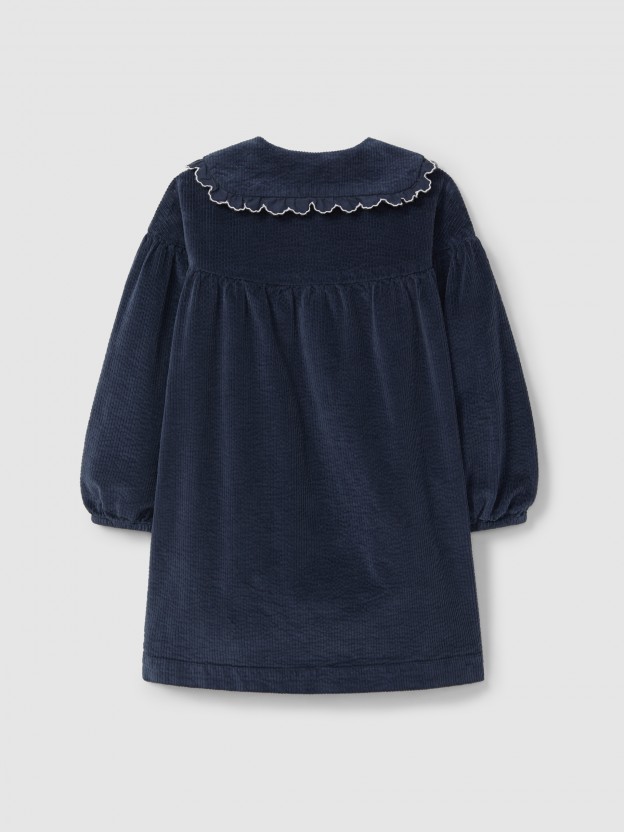 Corduroy dress with embroidered detail on the collar