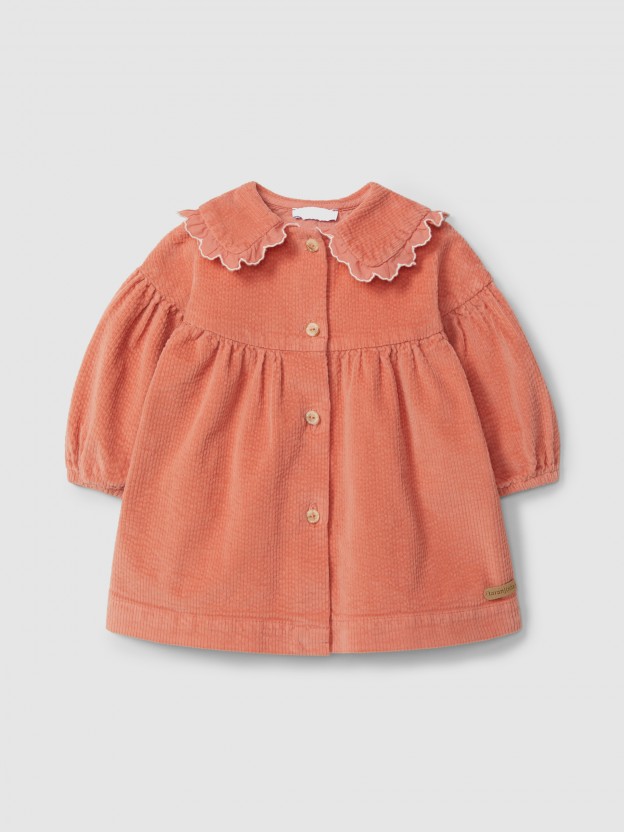 Corduroy dress with embroidered detail on the collar