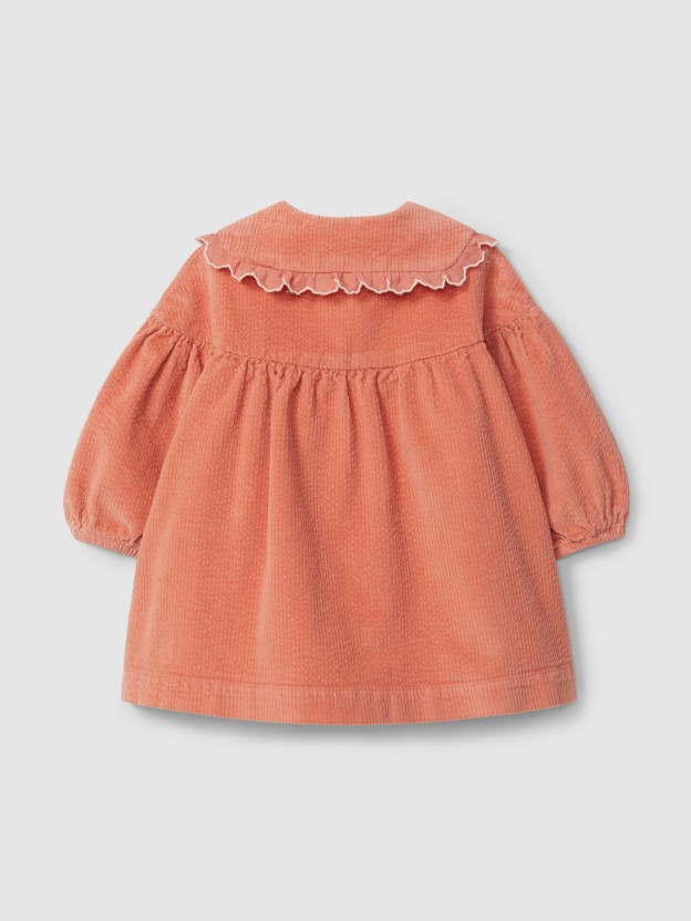 Corduroy dress with embroidered detail on the collar