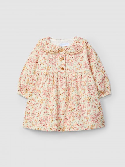 Floral dress with lace detail on collar