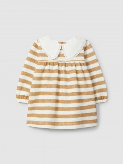 Striped dress with lace detail collar