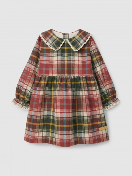 Robe  carreaux en flanelle avec dtails en dentelle
