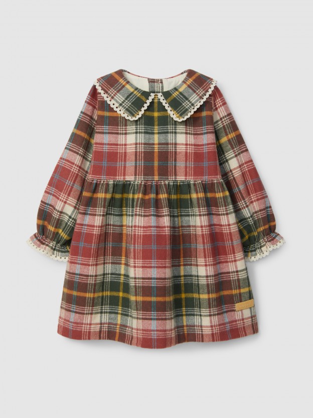 Check flannel dress with lace details