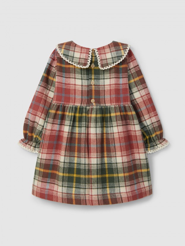 Check flannel dress with lace details