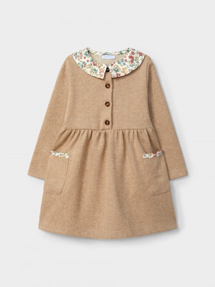 Herringbone knit dress with fabric details