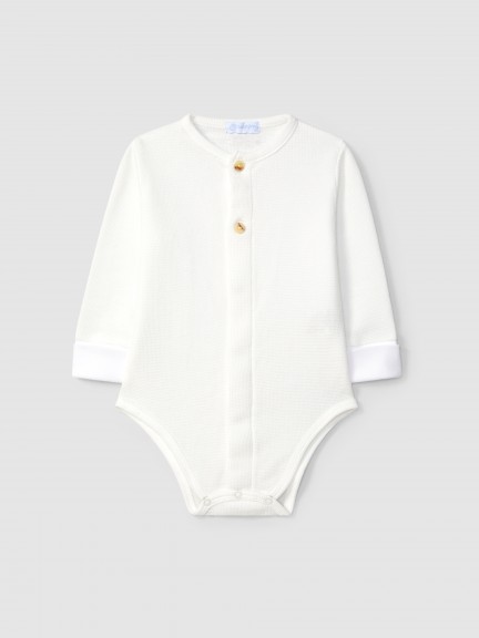 Waffle weave mandarin collar bodysuit