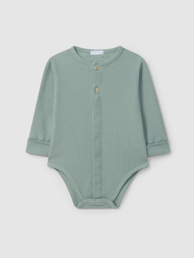 Waffle weave mandarin collar bodysuit