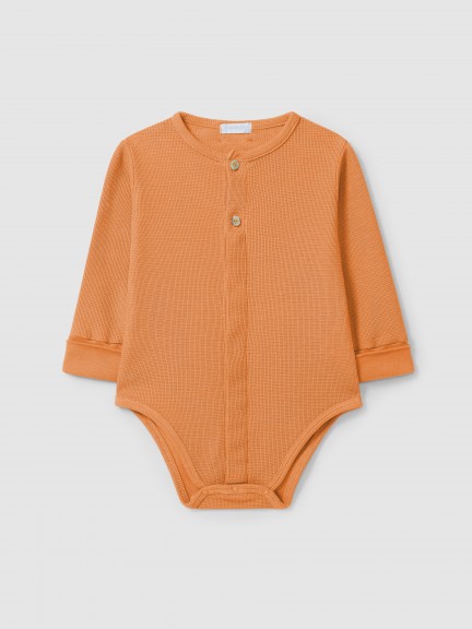 Waffle weave mandarin collar bodysuit