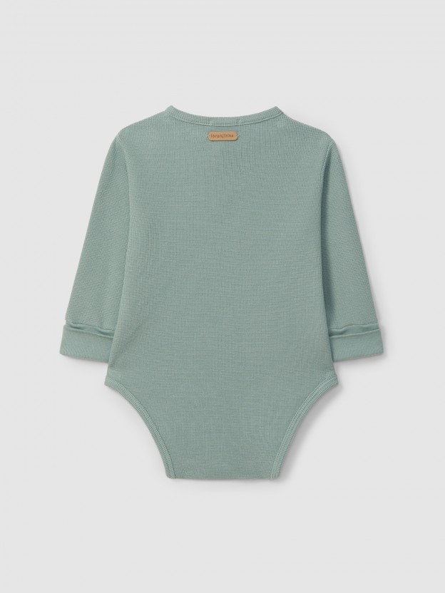 Waffle weave mandarin collar bodysuit