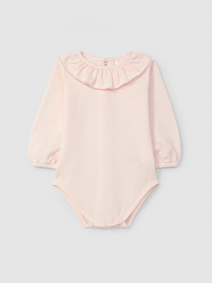 Piqu bodysuit with ruffled collar