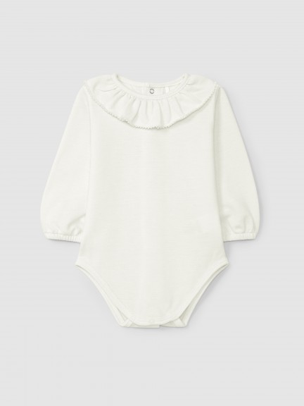 Piqu bodysuit with ruffled collar