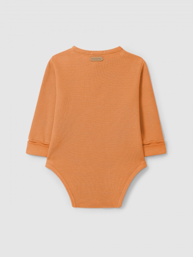 Waffle weave mandarin collar bodysuit