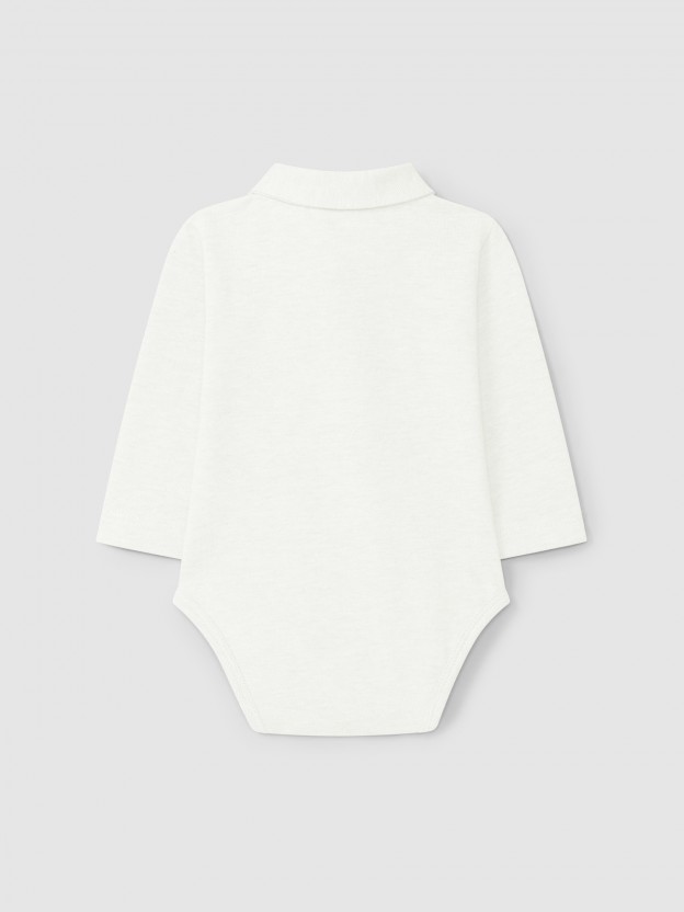 Piqu bodysuit pointy collar