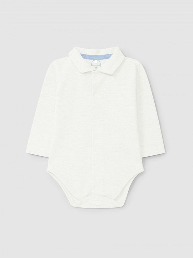 Piqu bodysuit pointy collar
