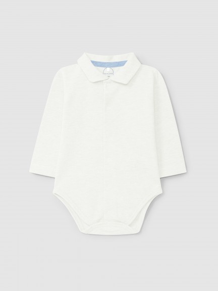 Piqu bodysuit pointy collar