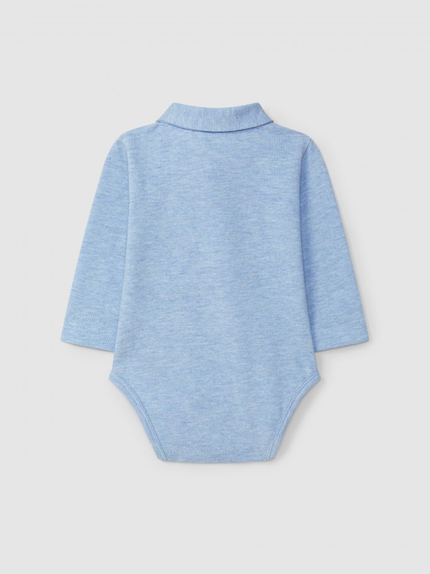 Piqu bodysuit pointy collar