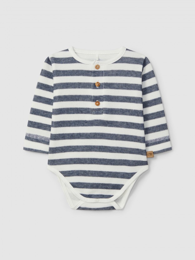 Striped bodysuit mandarin collar