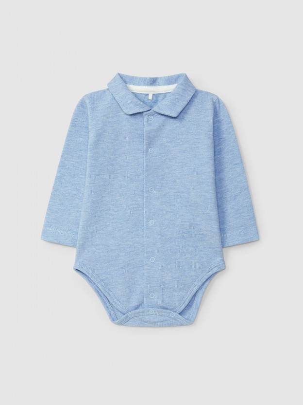 Piqu bodysuit pointy collar