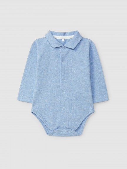 Piqu bodysuit pointy collar
