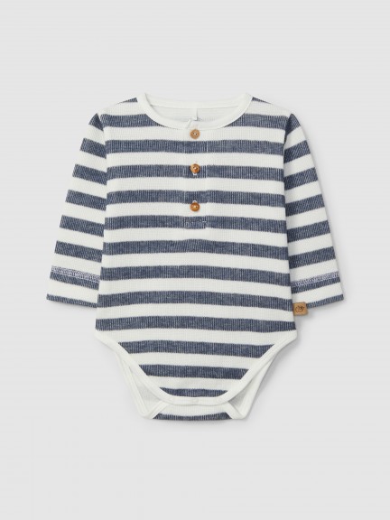 Striped bodysuit mandarin collar