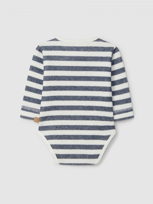 Striped bodysuit mandarin collar