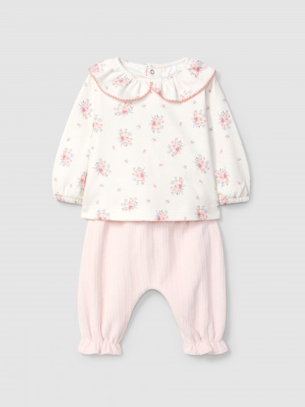 Conjunto de dos piezas flores y terciopelo acanaldo
