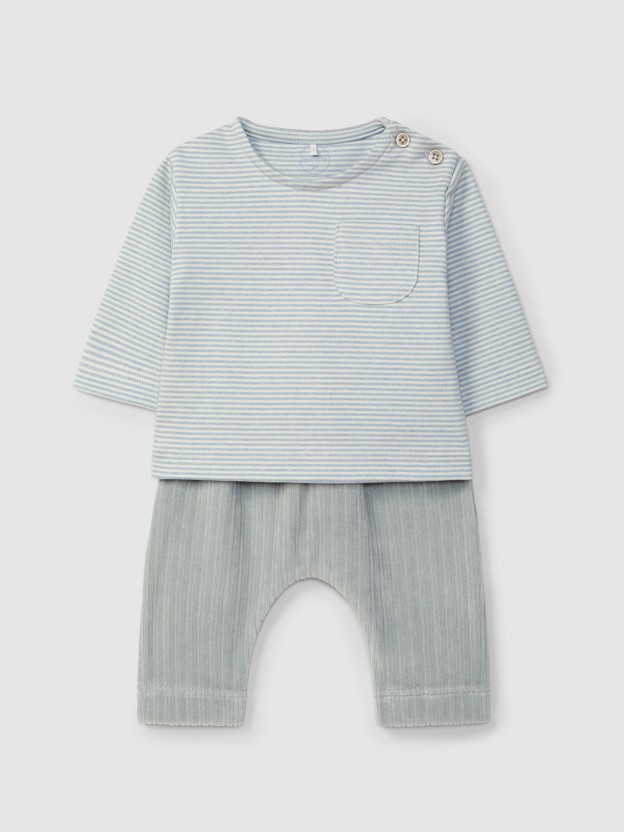 Two-piece striped ribbed velvet set