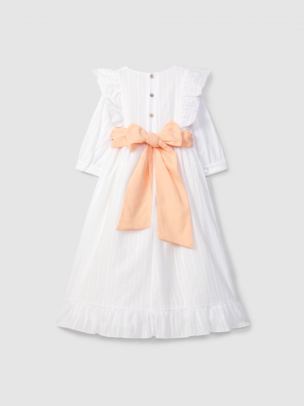 Robe longue avec bande et tissu brod