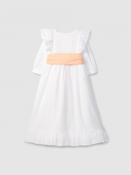 Vestido largo con fajn y tejido bordado