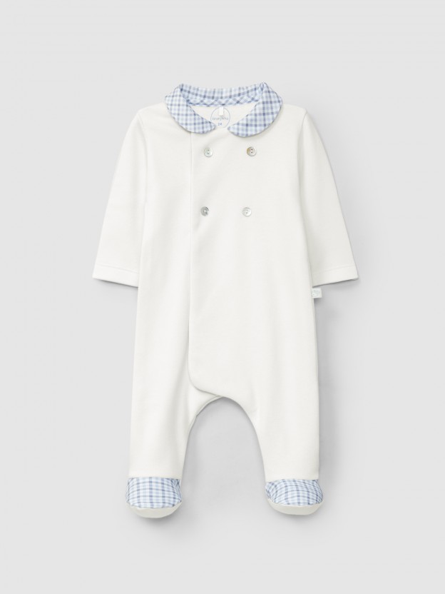 Cotton jersey babygrow with decorative buttons