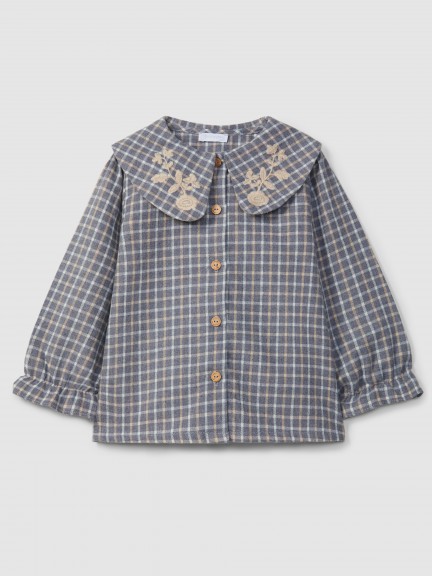 Blouse check wool yarn embroidery