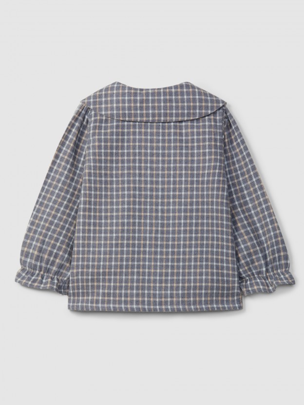 Blouse check wool yarn embroidery