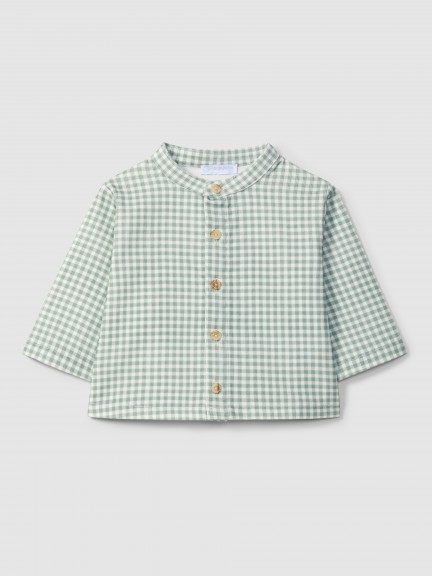 Chemise col mao en velours ctel carreaux vichy