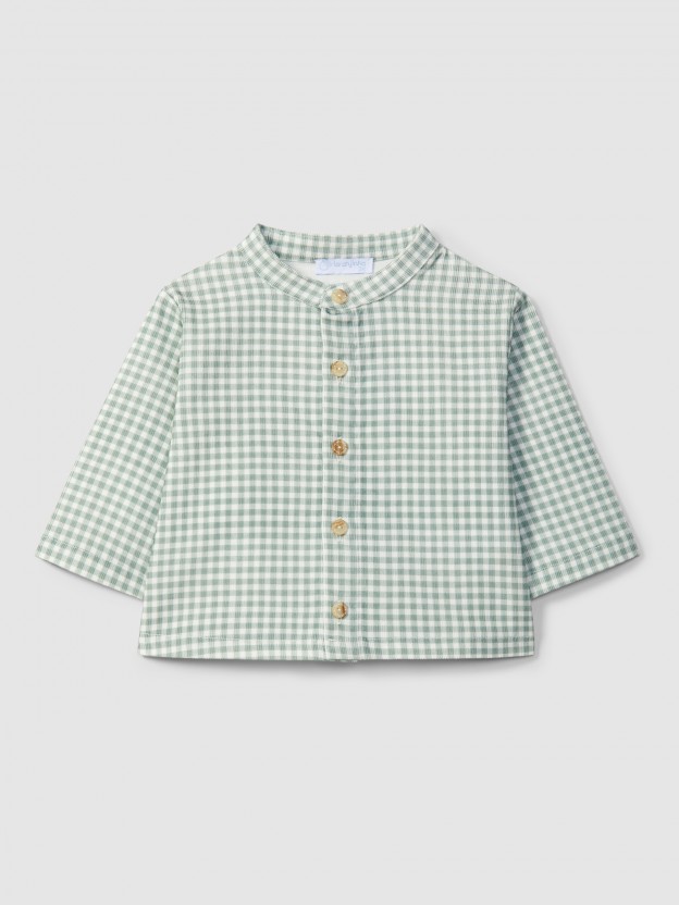 Shirt mandarin collar in vichy check corduroy