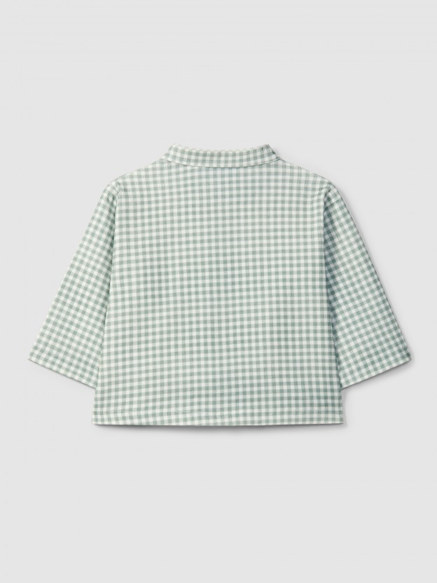 Shirt mandarin collar in vichy check corduroy