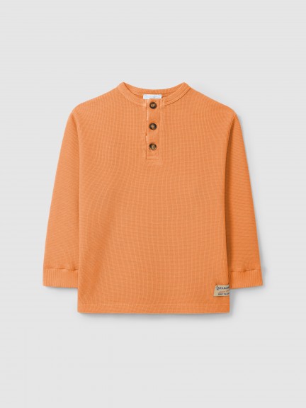 Longsleeve waffle weave mandarin collar