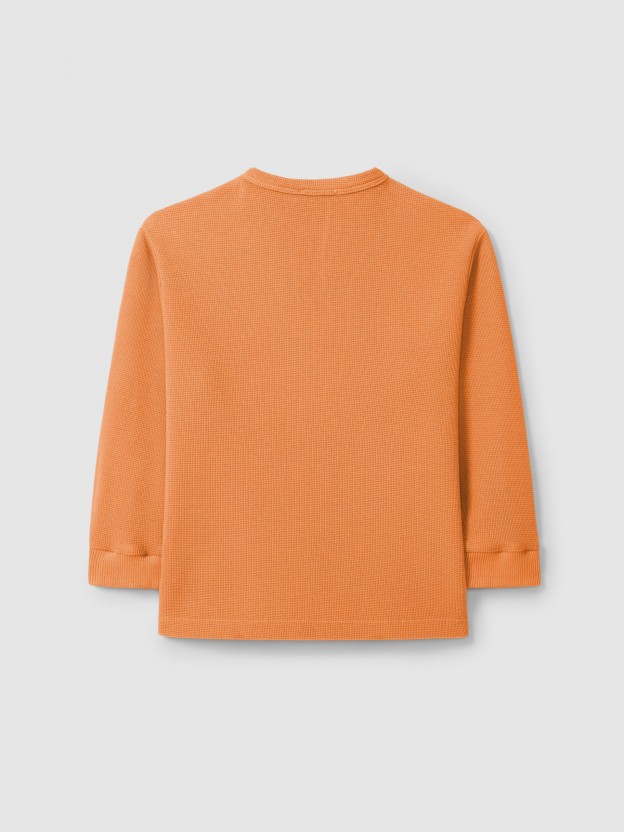 Longsleeve col mao en maille gaufre