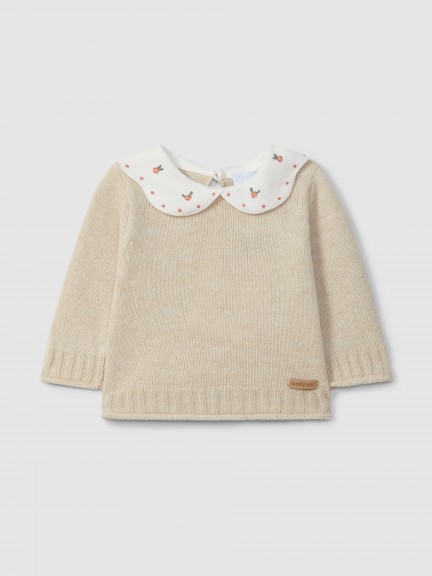 Pull tricot avec col en tissu brod
