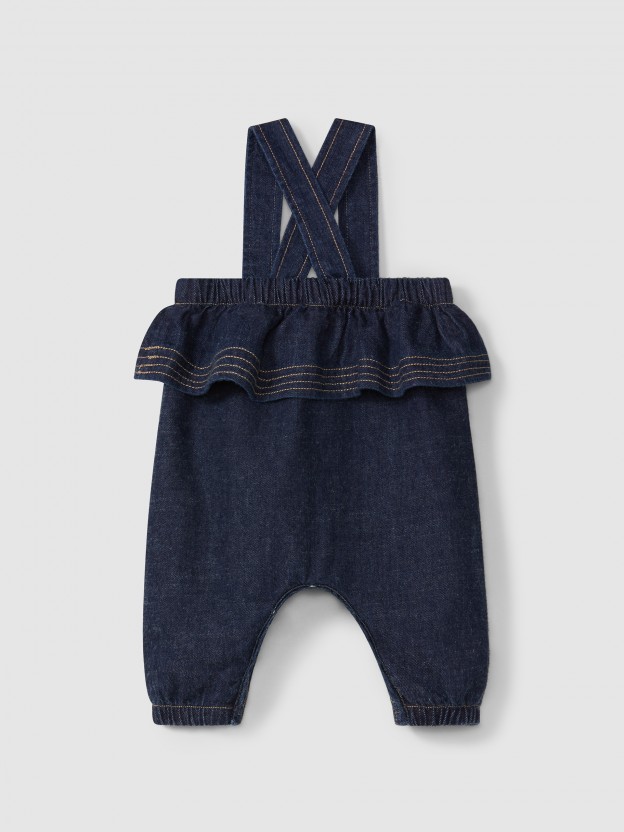 Jardineiras com folho em denim de algodão orgânico Jardineiras com folho em denim de algodão orgânico