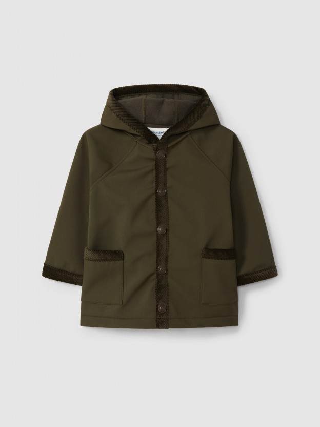 Hooded coat with corduroy details
