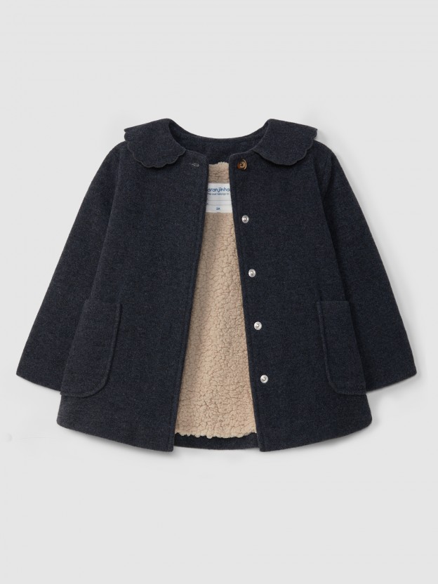 Overcoat ruched detail collar and pockets